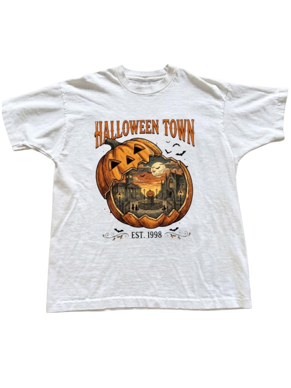 Gildan Halloween Town Graphic Tee - White/Orange